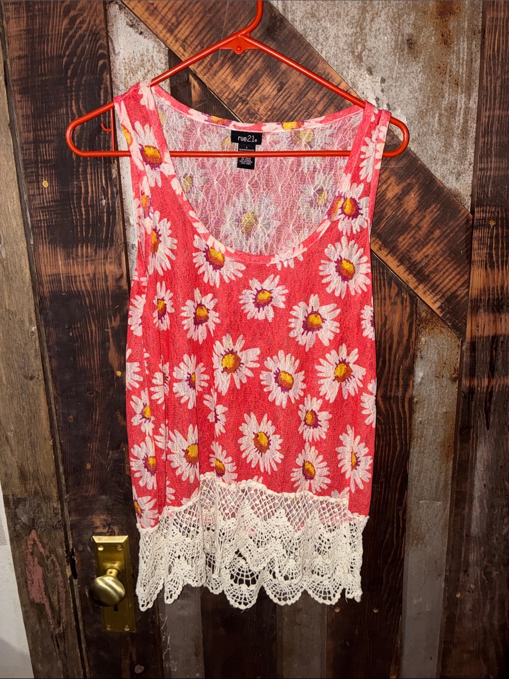 rue21 Pink Daisy Crochet-Hem Tank Top